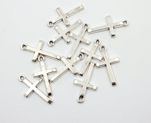 Set of 10, silver cross charm, 24mm x 14mm, 1 set.